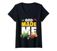 Femme God Made Me - Christian Faith Kids Dinosaur Creation T-Shirt avec Col en V