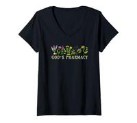 Femme God’s Pharmacy Healing Herbs Row Gardening Meme T-Shirt avec Col en V