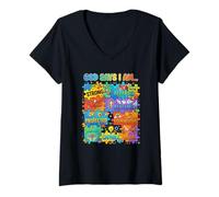 Femme God Says I Am Christian Autism Puzzle Faith T-Shirt avec Col en V
