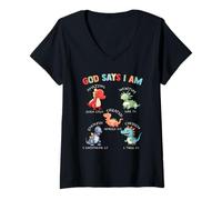 Femme God Says I Am Dinosaur Bible Verses T-Shirt avec Col en V