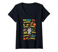 Femme God Says I Am Outer Space Themed Bible Christian Kids Boys T-Shirt avec Col en V