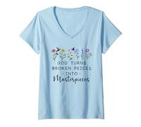 Femme God Turns Broken Piece Into Masterpieces Bible Verse Psalm T-Shirt avec Col en V