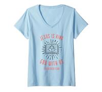Femme God with Us (Jésus & Faith Statement) T-Shirt avec Col en V