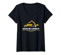 Femme God's Crew - Excavator Construction Kids Christian 1 Cor 3:9 T-Shirt avec Col en V
