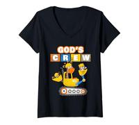 Femme God's Crew - Excavator Construction Kids Christian Animals T-Shirt avec Col en V