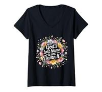 Femme God's Last Name is Not Damn It Church Sarcasm Jokes - T-Shirt avec Col en V