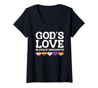 Femme God's Love is Fully Inclusive LGBTQIA+ Gay Pride Christian T-Shirt avec Col en V
