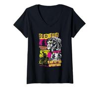 Femme Godzilla Civilization Crumbles Neon Collage Retro Movie T-Shirt avec Col en V