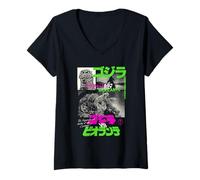Femme Godzilla Collage Neon Accents Godzilla vs Biollante Movie T-Shirt avec Col en V