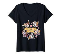 Femme Godzilla Cute Chibi Mothra Collage with Hearts Kaiju Movie T-Shirt avec Col en V