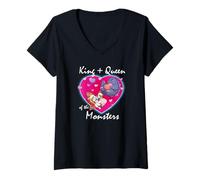 Femme Godzilla King and Queen of Monster's Heart Cute Kaiju Movie T-Shirt avec Col en V