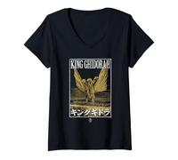 Femme Godzilla King Ghidorah Modern Framed Poster Retro Movie T-Shirt avec Col en V