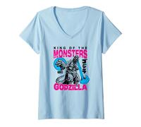 Femme Godzilla King of The Monsters Bright Color Collage Movie T-Shirt avec Col en V