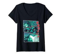 Femme Godzilla King of The Monsters Kanji Comic Book Panels Movie T-Shirt avec Col en V