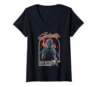 Femme Godzilla Retro Style Années 70 Roi des Monstres Kaiju Film T-Shirt avec Col en V