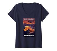 Femme Godzilla x Kong Explore The Bone Bridge Postcard Movie T-Shirt avec Col en V