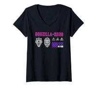 Femme Godzilla x Kong Front and Back Modern Neon Icons Movie T-Shirt avec Col en V