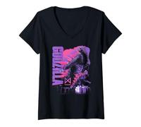 Femme Godzilla x Kong Monarch Collage Purple Text Movie Monster T-Shirt avec Col en V
