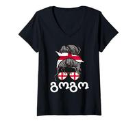 Femme Gogo Georgian Language Georgia Girl Chignon Cheveux désordonnés T-Shirt avec Col en V