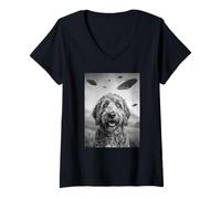 Femme Golden Doodle UFO Funny T-Shirt avec Col en V