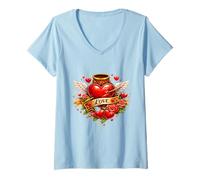 Femme Golden Love Angelic Harmony Graphique élégant sur Le thème du cœur T-Shirt avec Col en V