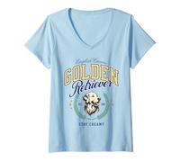 Femme Golden Retriever Blancs Européen Vintage Preppy Style BCBG T-Shirt avec Col en V