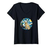 Femme Golden Retriever Chien Maman Papa - Van Gogh Starry Night Style T-Shirt avec Col en V