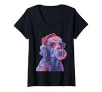 Femme Golden Retriever dans des Lunettes de Noël en Forme de Chien Pastel Esthétique T-Shirt avec Col en V