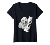 Femme Golden Retriever jouant du pianiste amateur de chiens T-Shirt avec Col en V