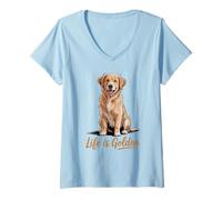Femme Golden Retriever Life is Golden Dog T-Shirt avec Col en V