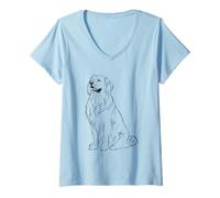 Femme Golden Retriever Silhouette Love Paw T-Shirt avec Col en V