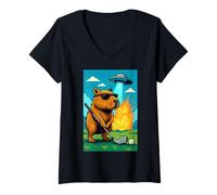 Femme Golf Capybara UFO Sport - Golfer Aliens Funny T-Shirt avec Col en V