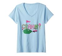 Femme Golf Grammy Hole in One Golf 1er Anniversaire fête T-Shirt avec Col en V