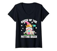 Femme Golf Mom GNOME Graphic for Women Queen of The Putting Green T-Shirt avec Col en V