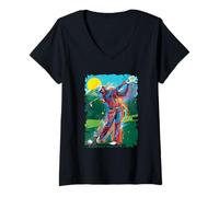 Femme Golf Season The Golfer's Drive Mountain Landscape Chariot de Golf T-Shirt avec Col en V