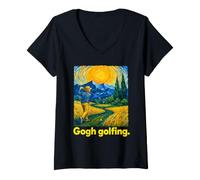 Femme Golfer Post-Impressionist Swirling Sky Art T-Shirt avec Col en V