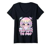 Femme Gomme à Bulles d'anime Kawaii trop Mignonne pour Faire éclater T-Shirt avec Col en V