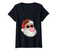 Femme Gomme à Bulles de Père Noël T-Shirt avec Col en V