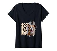 Femme "Good Boy Bad Rep" Pitbull lover, bully breed, dog owner T-Shirt avec Col en V