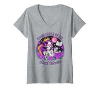 Femme Good Girls Read Smutty Books Squelette Reading Dark Academia T-Shirt avec Col en V