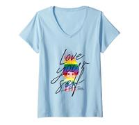 Femme Good Luck Trolls Love Your Self Rainbow T-Shirt avec Col en V