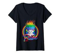 Femme Good Luck Trolls Rainbow Hair T-Shirt avec Col en V