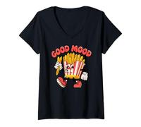 Femme Good Mood, Funny Food, Fast Food Finger Chips, French Fries T-Shirt avec Col en V