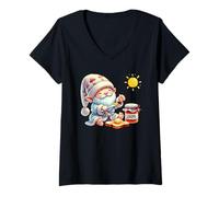 Femme Good Morning Gnome With Jam Jar For Teacher Summer Break T-Shirt avec Col en V