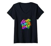 Femme Good Positive Graffiti Vibes Quotes Colorful Splach Colors T-Shirt avec Col en V
