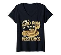 Femme Good Pun Met Me in Hissterics Hognose Snake Puns Reptile T-Shirt avec Col en V