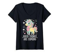 Femme Good Things are Coming Jolie Licorne Pastel Princesse Filles T-Shirt avec Col en V