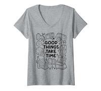 Femme Good Things Take Time - Photographie de Film T-Shirt avec Col en V