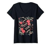Femme Good Things Will Come Floral Folklore Art T-Shirt avec Col en V