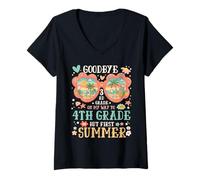 Femme Goodbye 3rd Grade on My Way to 4th Grade But First Summer T-Shirt avec Col en V